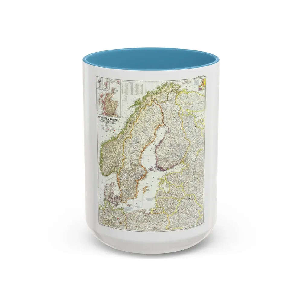 Europe, Northern (1954) (Map) Accent Coffee Mug-15oz-Light Blue-Go Mug Yourself