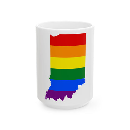 LGBT flag map of Indiana (United States) White Coffee Mug