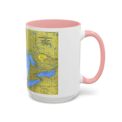 USA - Wisconsin, Michigan ,Great Lakes 1 (1973) (Map) Accent Coffee Mug