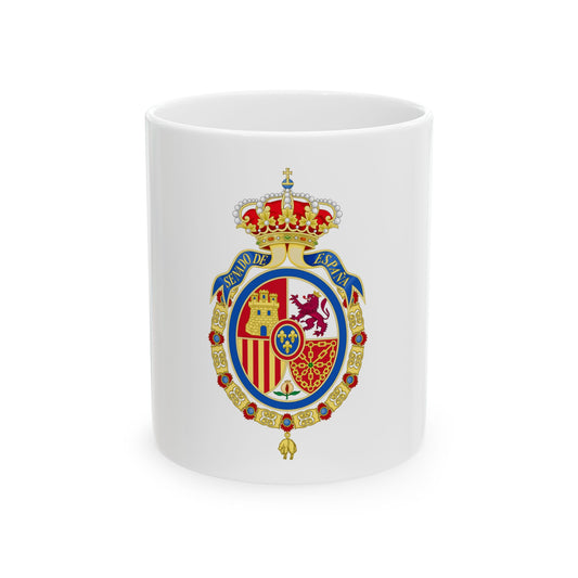 Full-colour oval heraldic coat of arms with a crown, castle, lion and chained quarters in gold, blue and crimson.