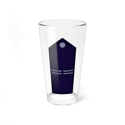 Dark navy pointed shoulder board with two pairs of light grey curved bars across the lower half and a round button.