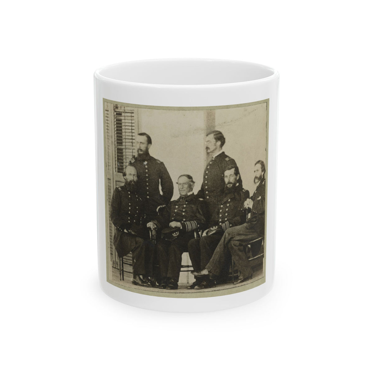 Group Portrait Of Officers With Admiral David G. Farragut Seated, Center (U.S. Civil War) White Coffee Mug