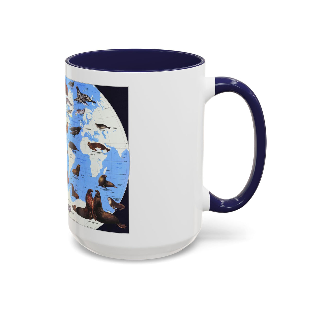 Pinnipeds Around the World (1987) (Map) Accent Coffee Mug