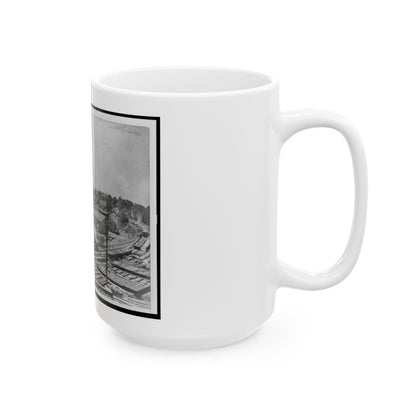 View Of Atlanta, Georgia, With Railroad Cars In Left Foreground (U.S. Civil War) White Coffee Mug