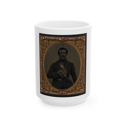 Unidentified Soldier In Union Uniform And Shoulder Scales With Model 1860 Field And Staff Officer's Sword (U.S. Civil War) White Coffee Mug