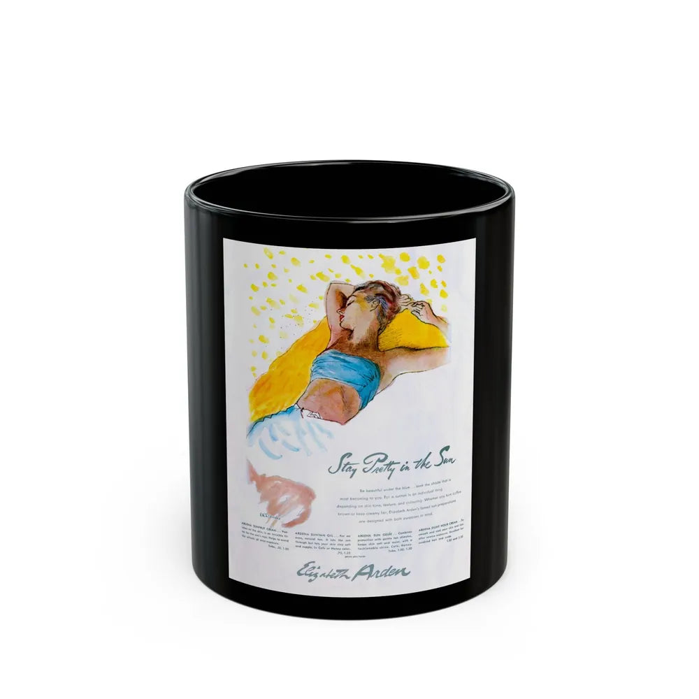 Elizabeth Arden advt, Stay Pretty in the Sun, 1947 - Black Coffee Mug-11oz-Go Mug Yourself