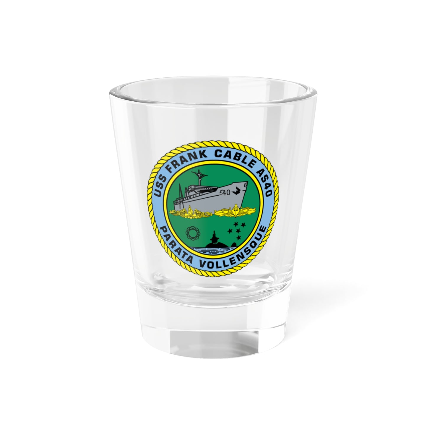 USS Frank Cable AS40 Parata Vollensque (U.S. Navy) Shot Glass 1.5oz