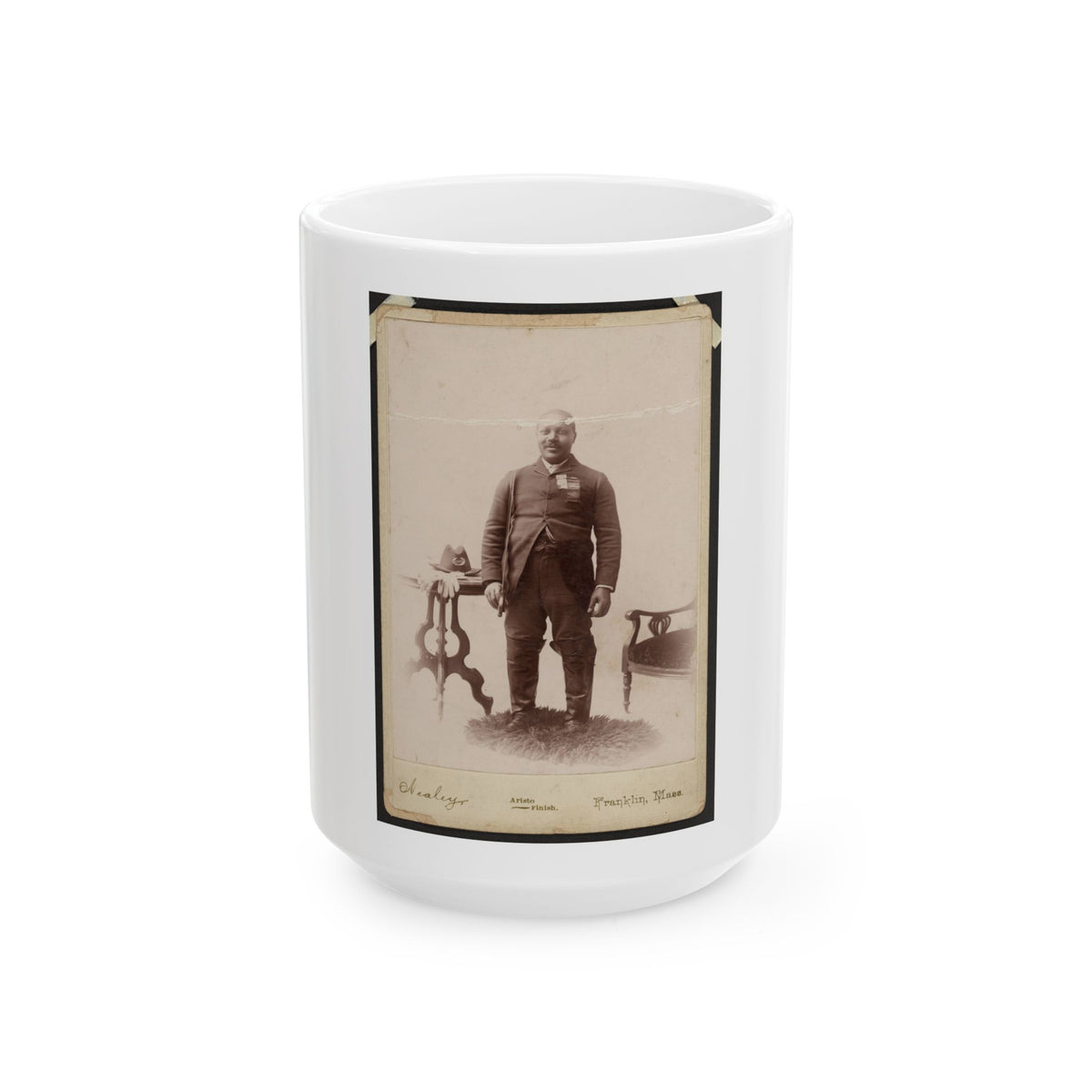 Full-Length Portrait Of An African American Veteran And Gar Member, Standing On Rug Between Table And Chair (U.S. Civil War) White Coffee Mug