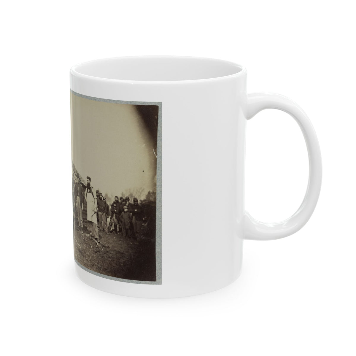 Group Of Soldiers Gathered Outside A Cabin (U.S. Civil War) White Coffee Mug