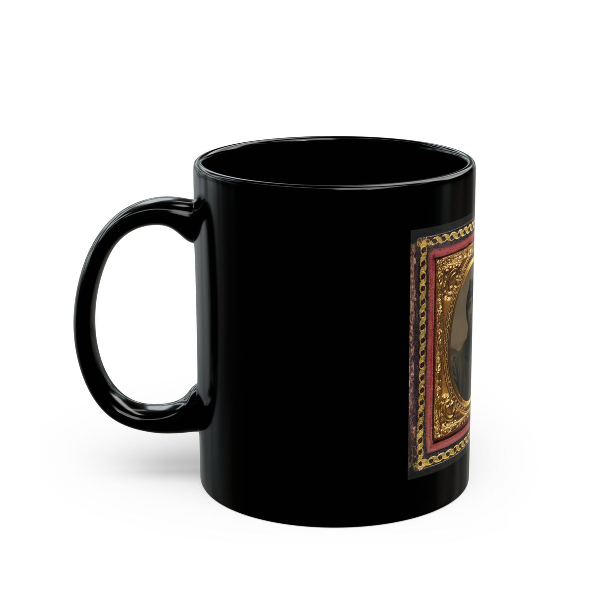 Unidentified Soldier In Union Uniform With 6th Corps Badge In Front Of Painted Backdrop Showing Landscape 001 (U.S. Civil War) Black Coffee Mug