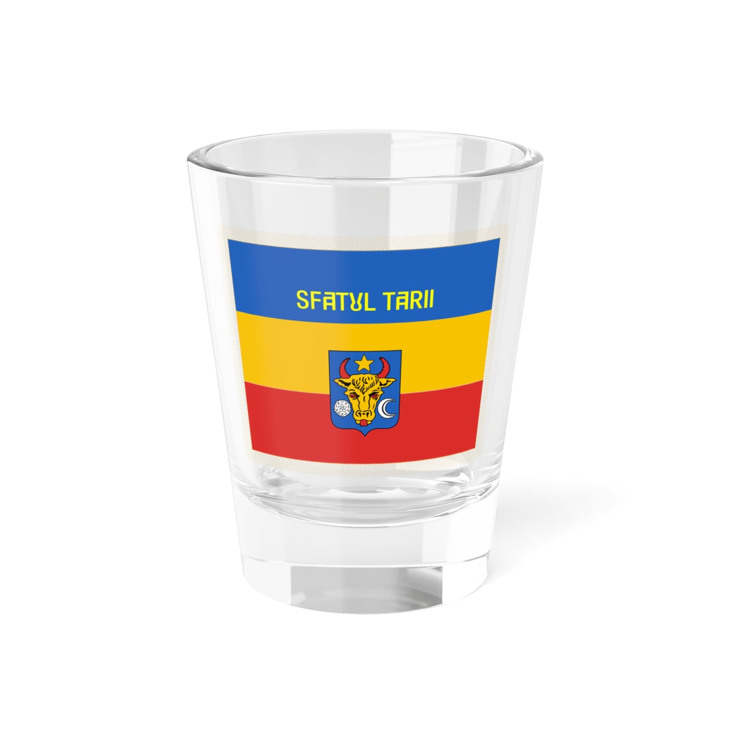 Flag of Sfatul Tarii obverse (Moldova) (Coat of Arms) Shot Glass 1.5oz