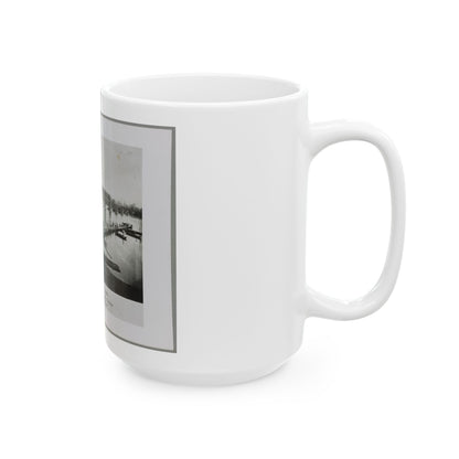 Bridgeport, Tenn. (I.E. Alabama), 1864, Showing Ruins Of Nashville & Chattanooga R.R. Bridge And Construction Of A Pontoon Bridge (U.S. Civil War) White Coffee Mug