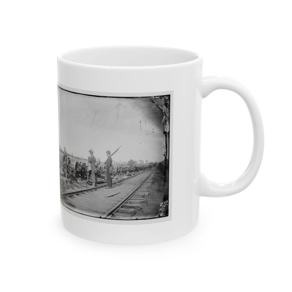 Manassas Junction, Va. Soldiers Beside Damaged Rolling Stock Of The Orange & Alexandria Railroad (U.S. Civil War) White Coffee Mug
