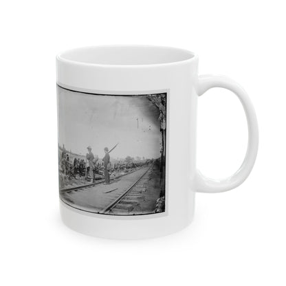 Manassas Junction, Va. Soldiers Beside Damaged Rolling Stock Of The Orange & Alexandria Railroad (U.S. Civil War) White Coffee Mug
