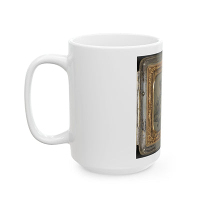 Unidentified Soldier In Confederate Cavalry Uniform With Sharps Carbine, Pistol, And Knife (1) (U.S. Civil War) White Coffee Mug