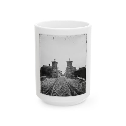 Saint Augustine, Fla. Entrance Gate, With Street And Houses Beyond (U.S. Civil War) White Coffee Mug