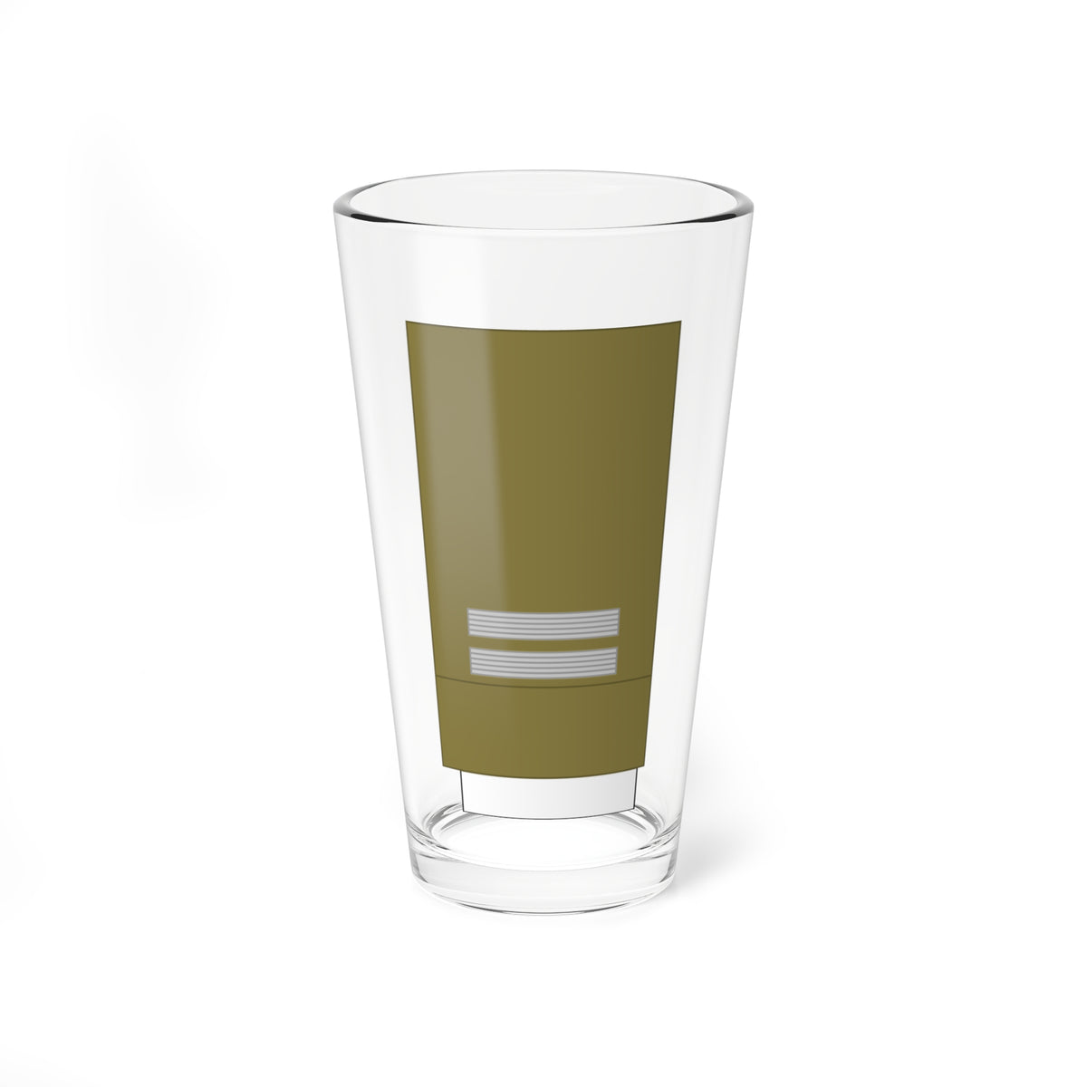 Olive green vertical panel with two small silver striped bars stacked near the lower part.