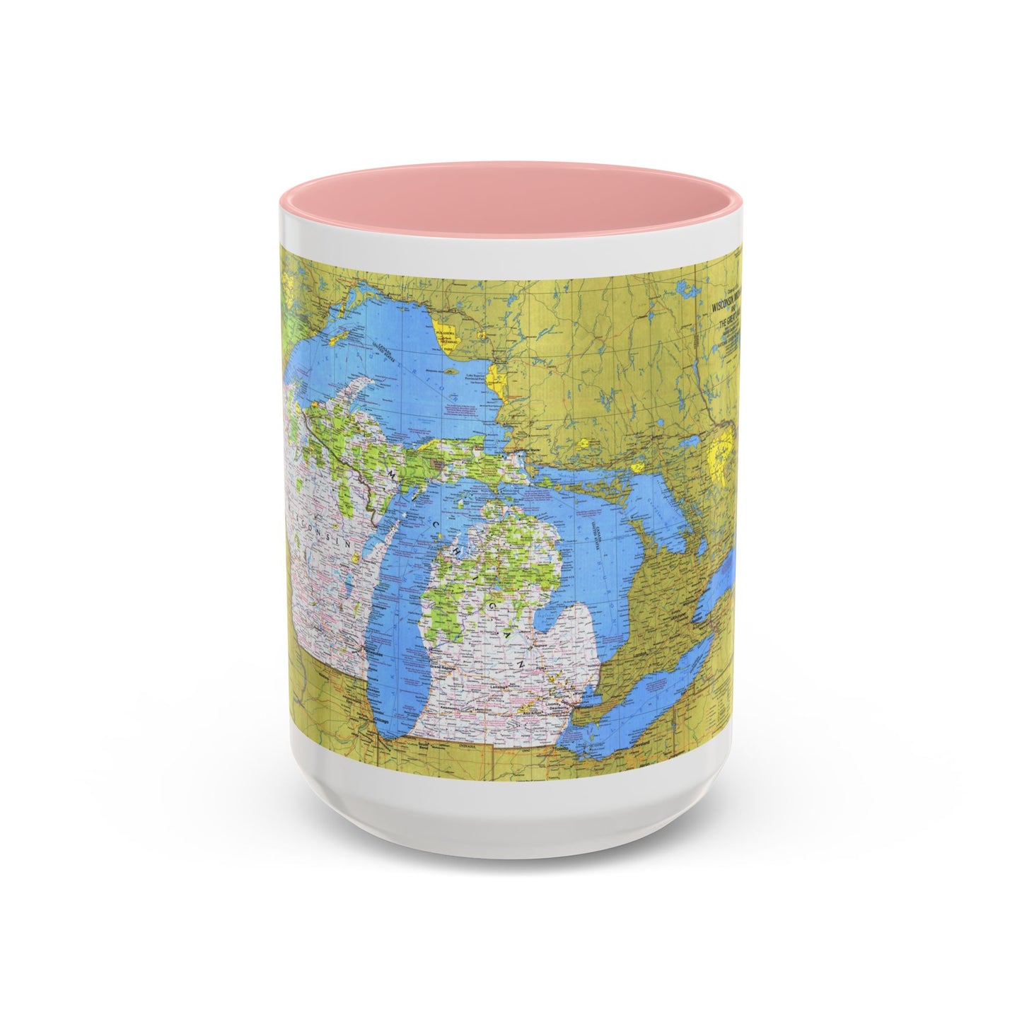 USA - Wisconsin, Michigan ,Great Lakes 1 (1973) (Map) Accent Coffee Mug