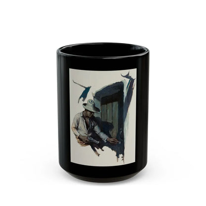 Cowboy Unlocking Door - Black Coffee Mug-15oz-Go Mug Yourself