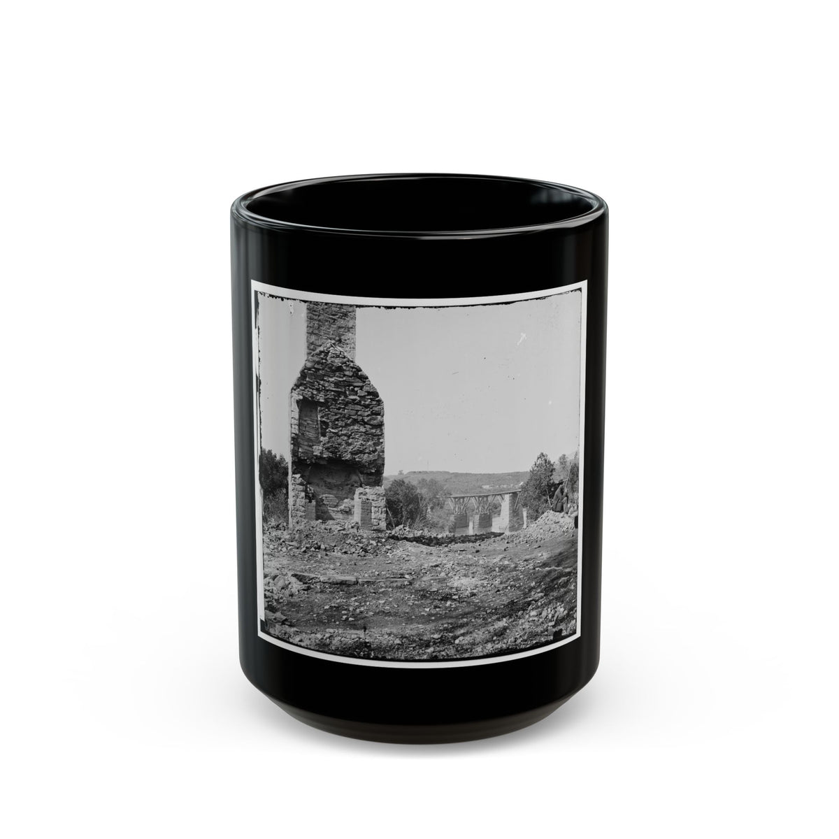 Knoxville, Tenn., Vicinity. Military Bridge At Strawberry Plains And A Fort In The Distance, Seen From North Bank Of The Holston (U.S. Civil War) Black Coffee Mug