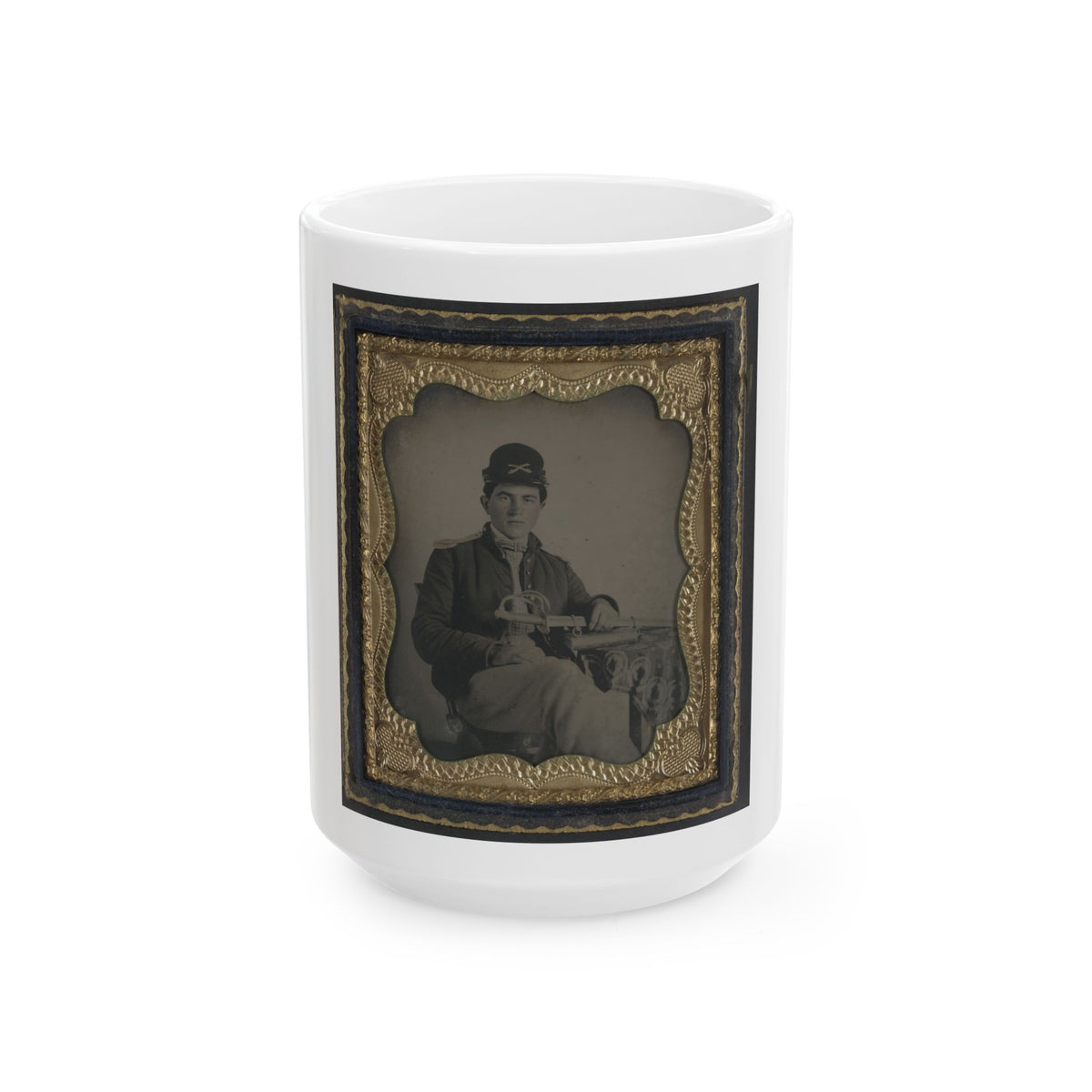 Unidentified Cavalry Soldier In Union Shell Jacket And Forage Cap With 1840 Cavalry Saber (U.S. Civil War) White Coffee Mug