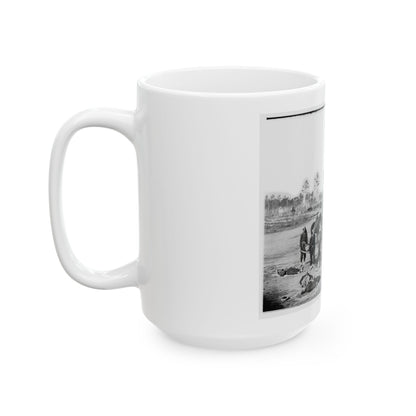 Unknown Location. Zouave Ambulance Crew Demonstrating Removal Of Wounded Soldiers From The Field (U.S. Civil War) White Coffee Mug