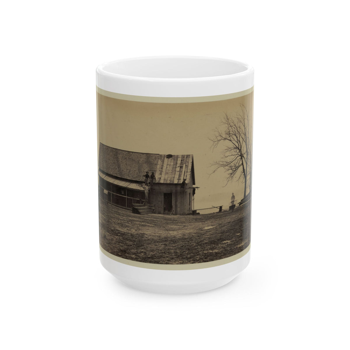 Workers Constructing A Wood Building (U.S. Civil War) White Coffee Mug