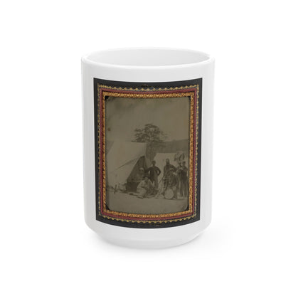 Seven Unidentified Soldiers In Union Uniforms With Drum And Stacked Rifles In Front Of Tent (U.S. Civil War) White Coffee Mug