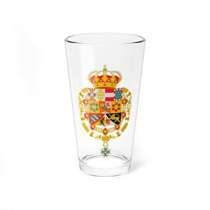 Escudo de Armas de Juan de Borbón con Toisón y Orden de Carlos III león gules (Spain) (Coat of Arms) Pint Glass 16oz