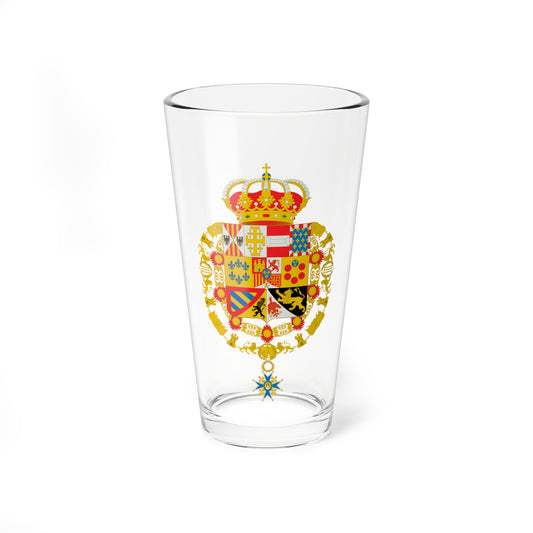 Escudo de Armas de Juan de Borbón con Toisón y Orden de Carlos III león gules (Spain) (Coat of Arms) Pint Glass 16oz
