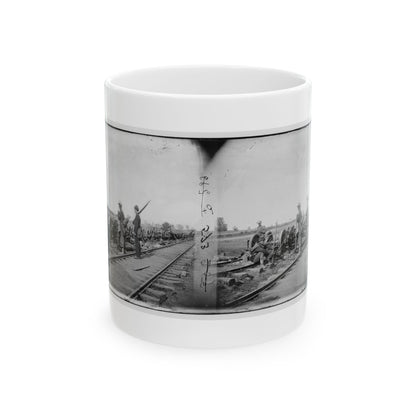 Manassas Junction, Va. Soldiers Beside Damaged Rolling Stock Of The Orange & Alexandria Railroad (U.S. Civil War) White Coffee Mug