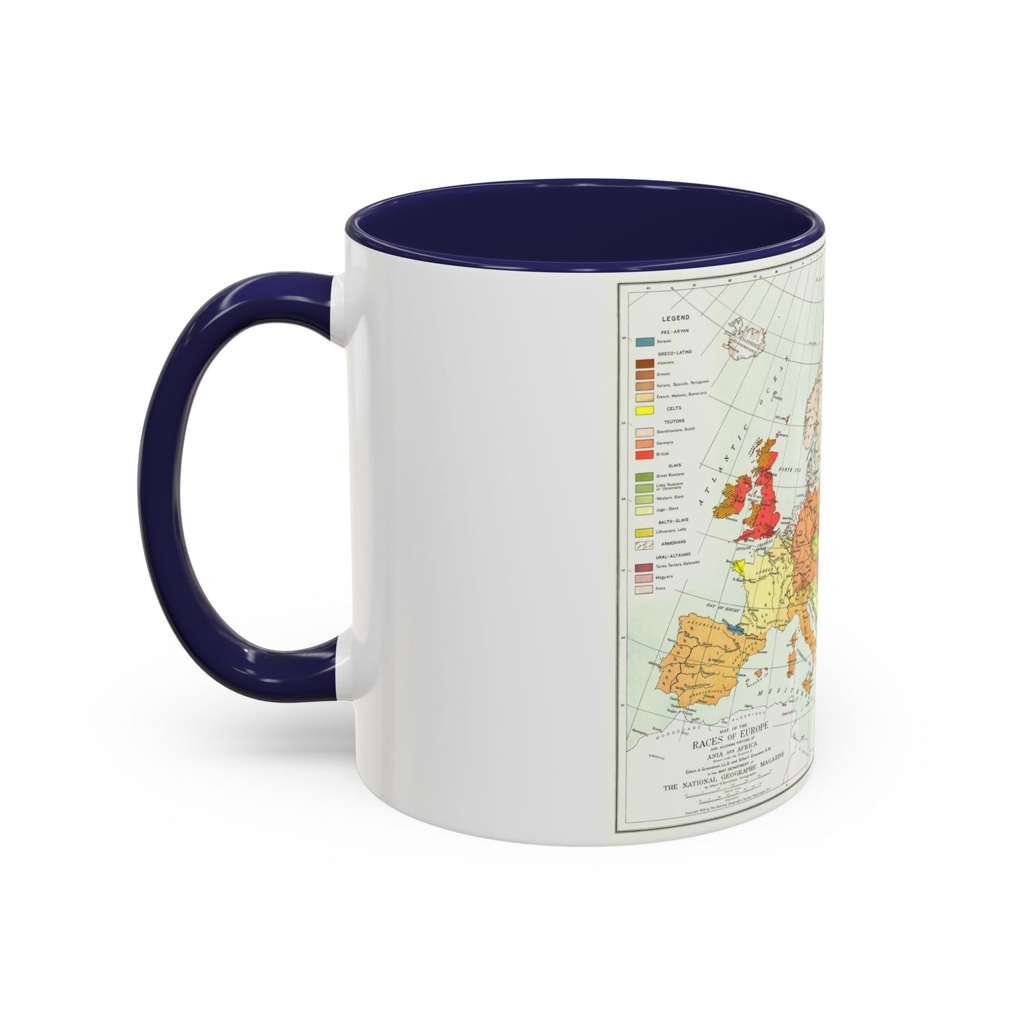 Europe & Adjoining Asia & Africa - The Races of (1919) (Map) Accent Coffee Mug