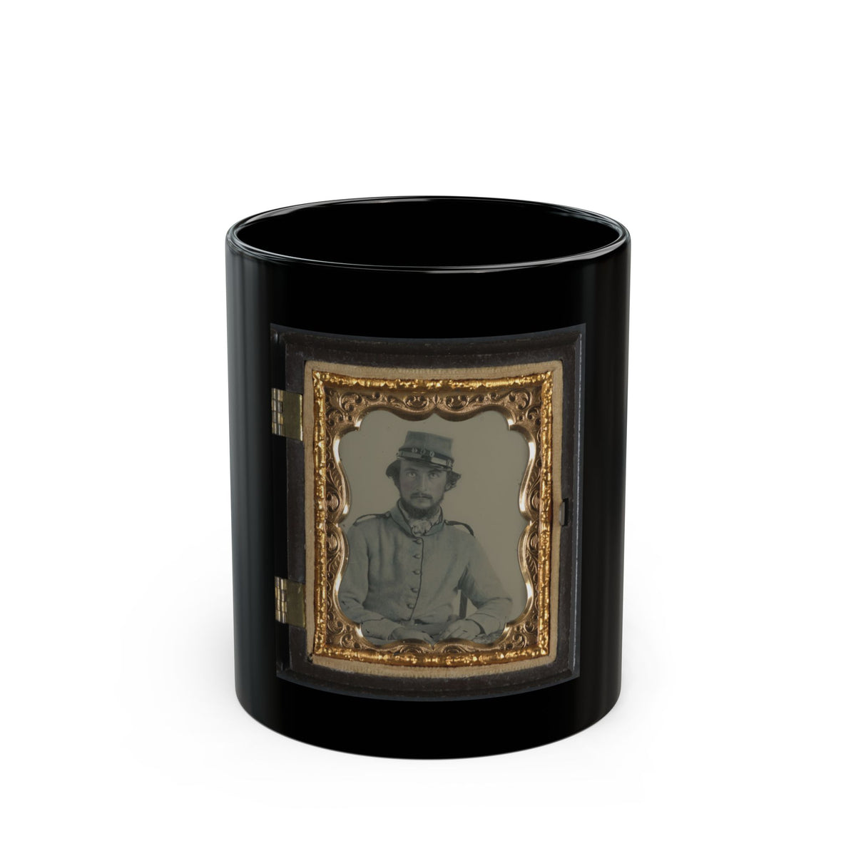 Unidentified Soldier In Confederate Uniform And Crescent City Guards Of New Orleans Kepi (U.S. Civil War) Black Coffee Mug