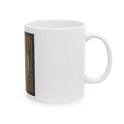 Unidentified Soldier In Union Frock Coat And Hardee Hat With Model 1860 Light Cavalry Saber And Colt Army Model 1860  Revolver (U.S. Civil War) White Coffee Mug