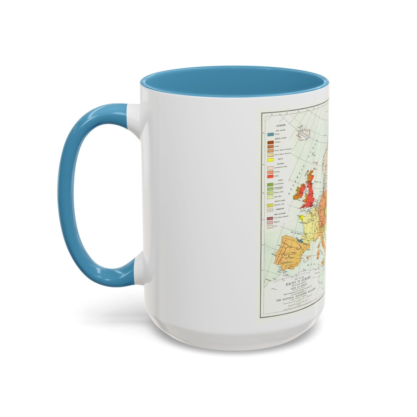 Europe & Adjoining Asia & Africa - The Races of (1919) (Map) Accent Coffee Mug