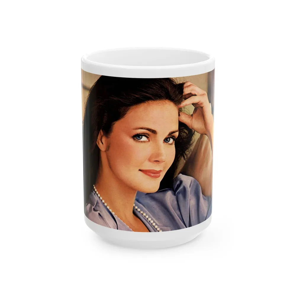 Lynda Carter #147 (Vintage Female Icon) White Coffee Mug-15oz-Go Mug Yourself