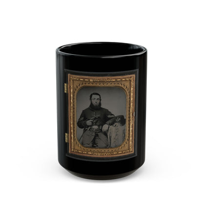 Unidentified Soldier In Union Corporal's Uniform With Revolver, Bayonet, And Hat Havelock Combination (U.S. Civil War) Black Coffee Mug