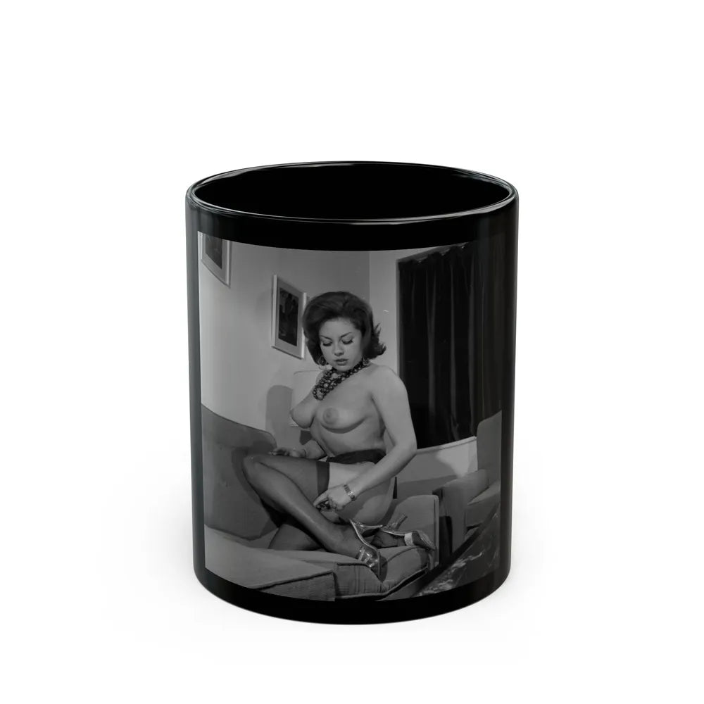 June Palmer #322 - Topless (Vintage Female Icon) Black Coffee Mug-11oz-Go Mug Yourself