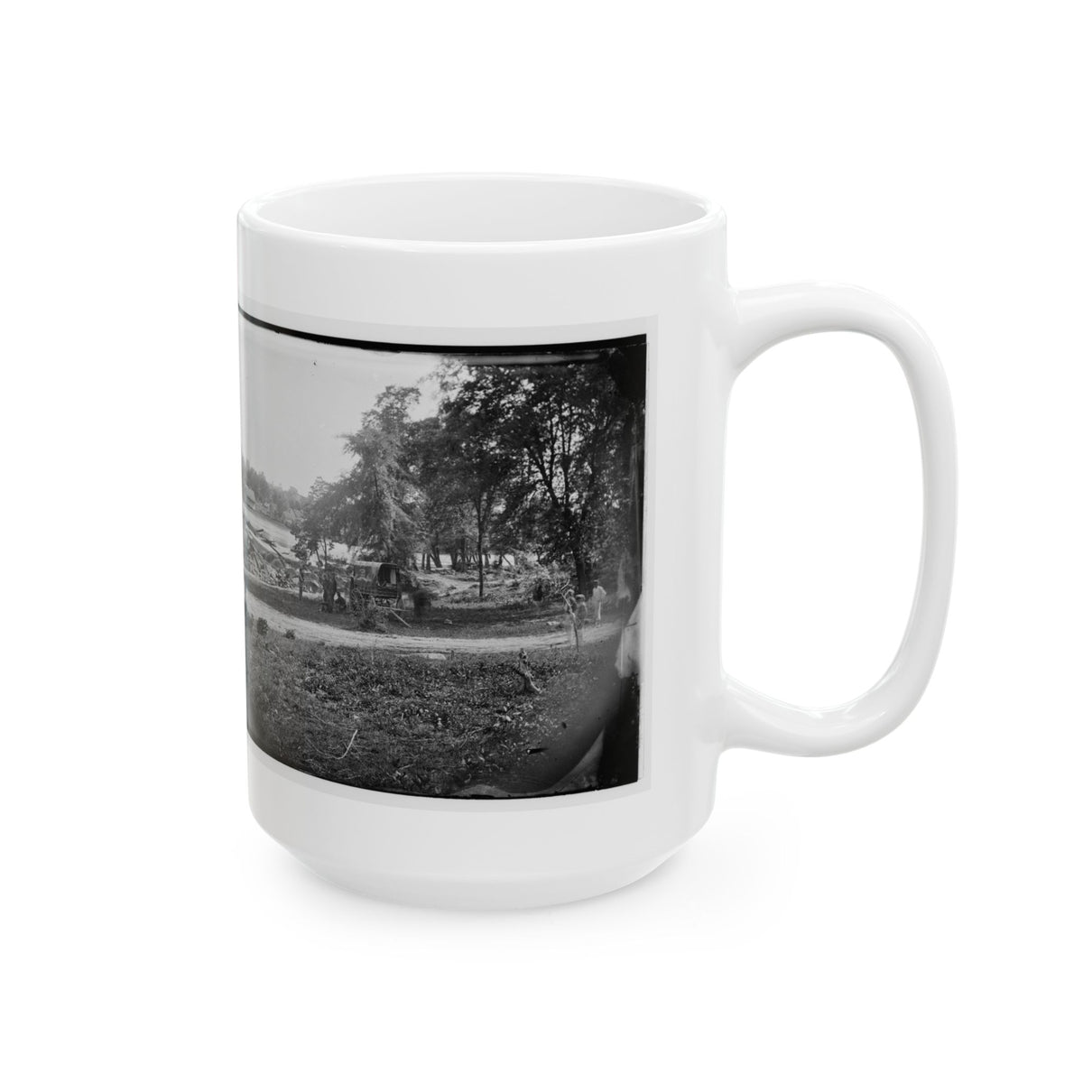 Petersburg, Virginia (Vicinity). View Of James River And Photographic Wagon Of Engineer Corps (U.S. Civil War) White Coffee Mug