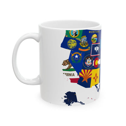 Flag-map of the 50 states of the United States (United States) White Coffee Mug