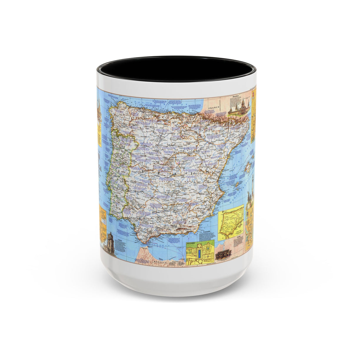 Spain and Portugal - A Traveller's Map 1 (1984) (Map) Accent Coffee Mug