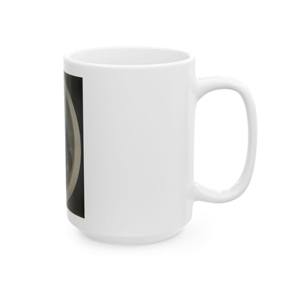 Private Silas York Of Co. F, 5th Illinois Cavalry Regiment, With Single Shot Percussion Pistol, Lefaucheux Revolver, And Sword (U.S. Civil War) White Coffee Mug