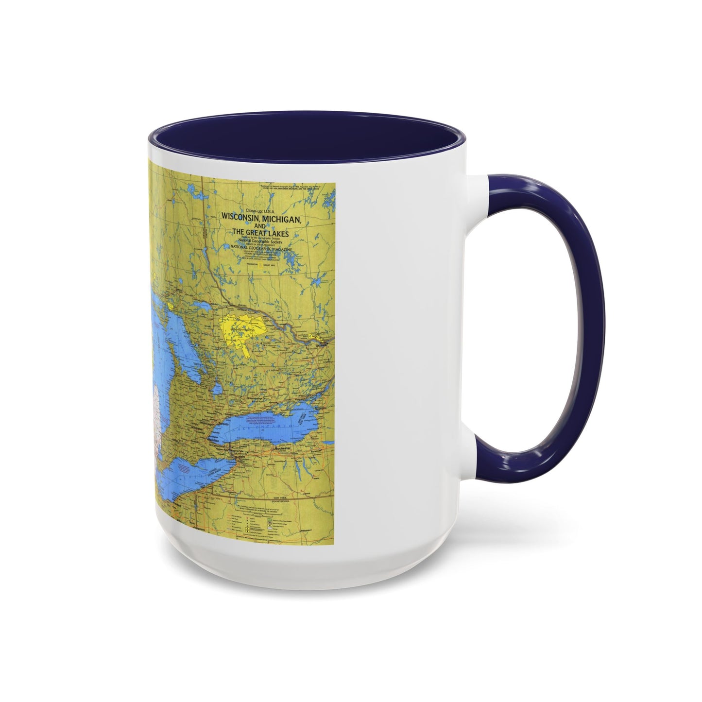 USA - Wisconsin, Michigan ,Great Lakes 1 (1973) (Map) Accent Coffee Mug