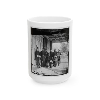Beaufort, S.C. Gen. Isaac I. Stevens (Seated) And Staff On Porch Of A House (U.S. Civil War) White Coffee Mug