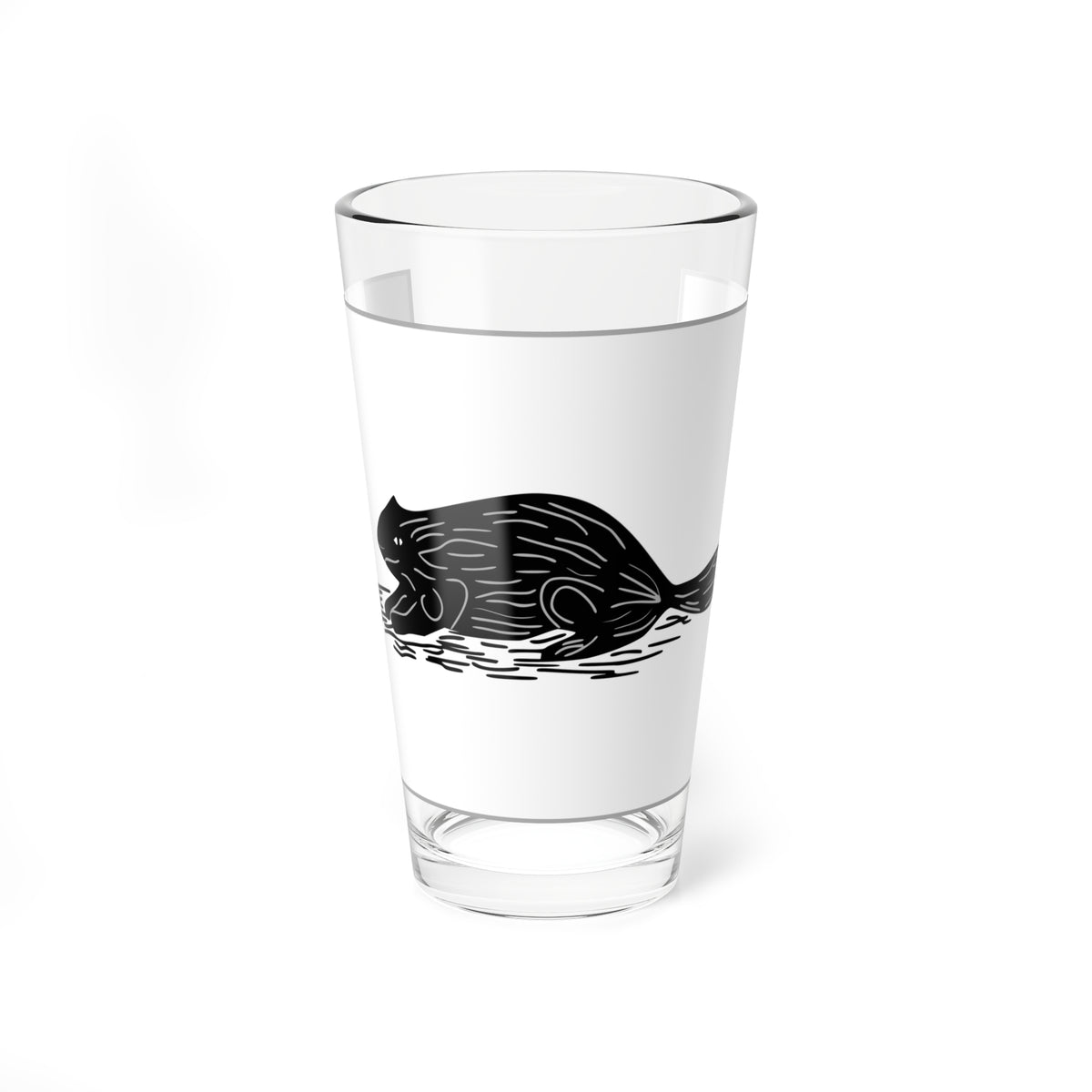 Minimalist black silhouette of a beaver facing left on a white background, with simple fur lines.
