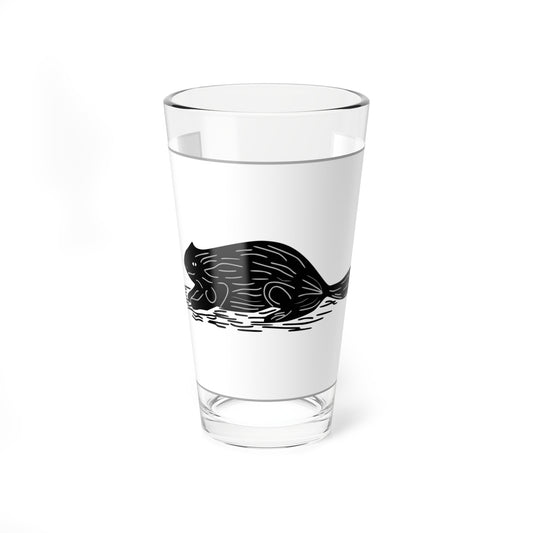 Minimalist black silhouette of a beaver facing left on a white background, with simple fur lines.