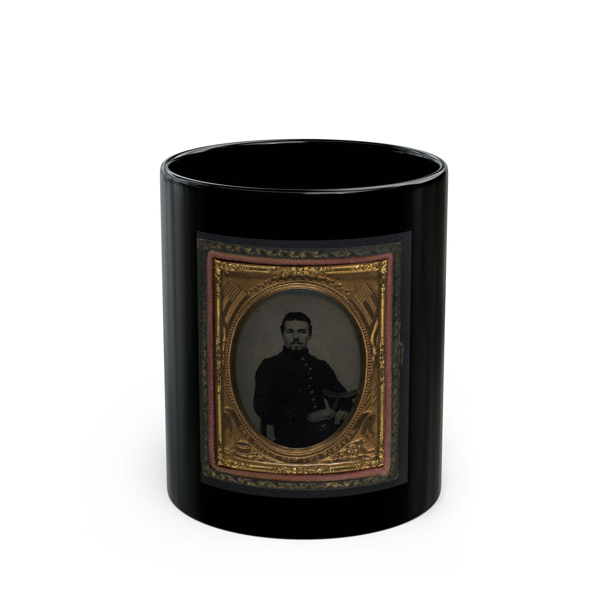 Unidentified Soldier In Union Uniform Holding Crutch And Cap (U.S. Civil War) Black Coffee Mug