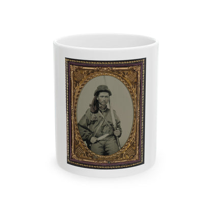 Unidentified Soldier In Confederate Infantry Uniform With Musket And Bowie Knife (U.S. Civil War) White Coffee Mug