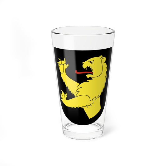 Black heraldic shield with a yellow bear rampant, raised claws and a red tongue showing, in flat vector style.