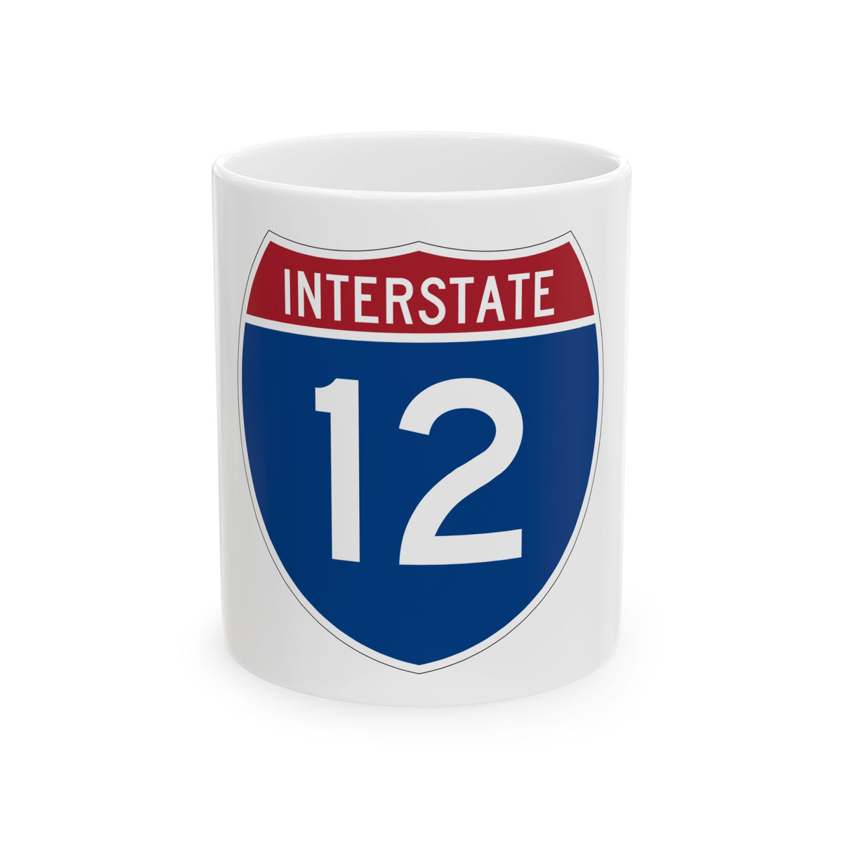 Blue and red US Interstate highway shield reading INTERSTATE above the white route number 12.